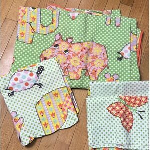 Vntg Fieldcrest Calico Zoo Animals Twin Bed Set 1970s  - Blanket, Pillow & Val